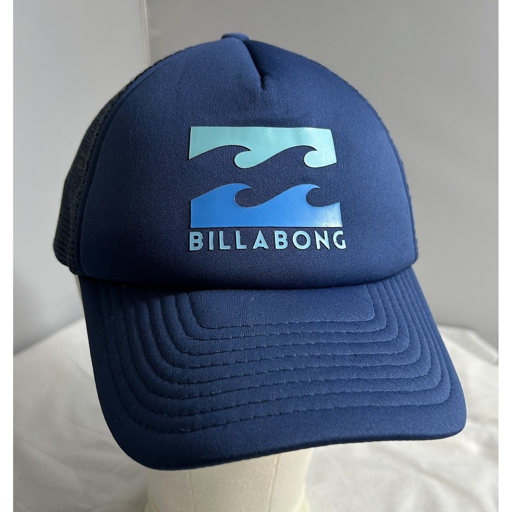 Billabong Mens Navy Blue Wave Logo Mesh Snapback Trucker Hat BAHTGPOD